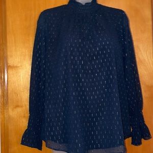 Black high neck long sleeve blouse with small vertical silver specks